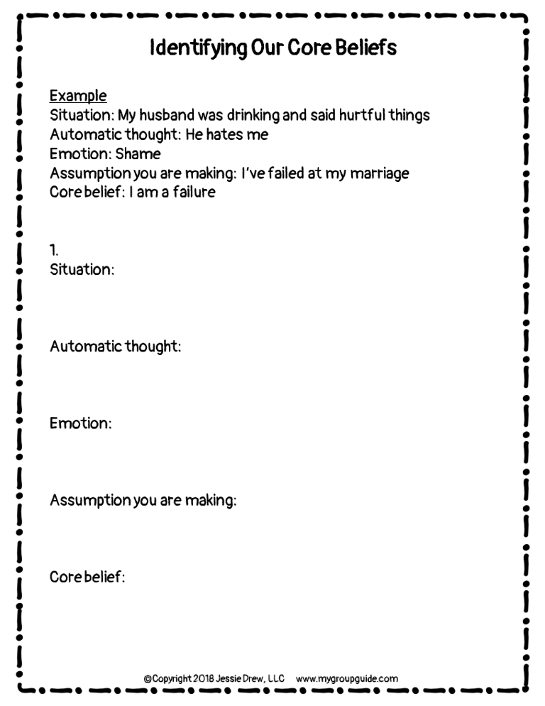 Core Beliefs Worksheet Emdr